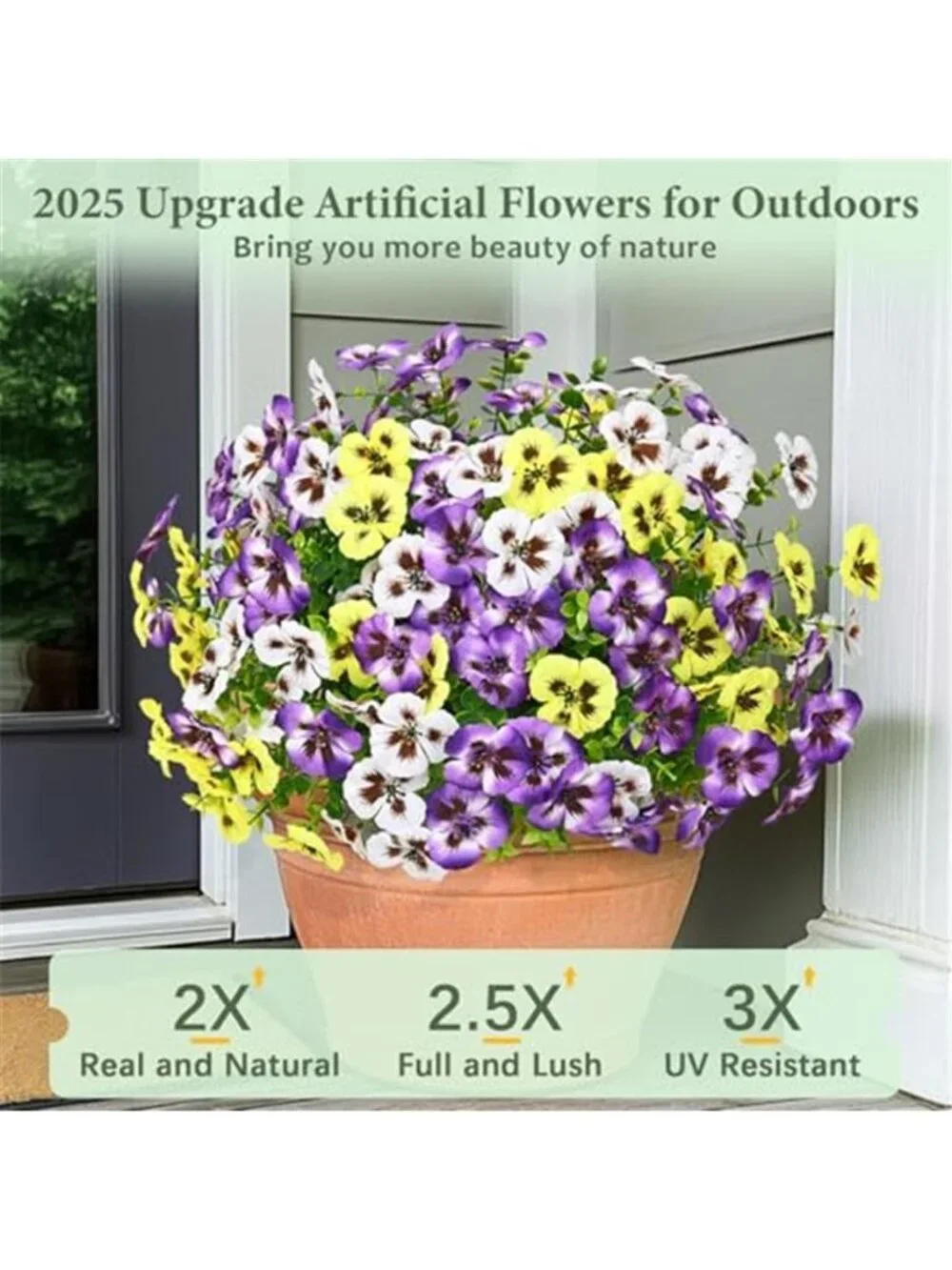 8 Bundles Artificial Pansy Flowers Fake Silk Outdoor UV Resistant Garden Decor
